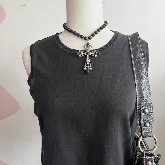 Charter Club Black Sweater Vest Top, Classic Knit Sleeveless 90s Gothic‎ Large - Picture 2 of 6